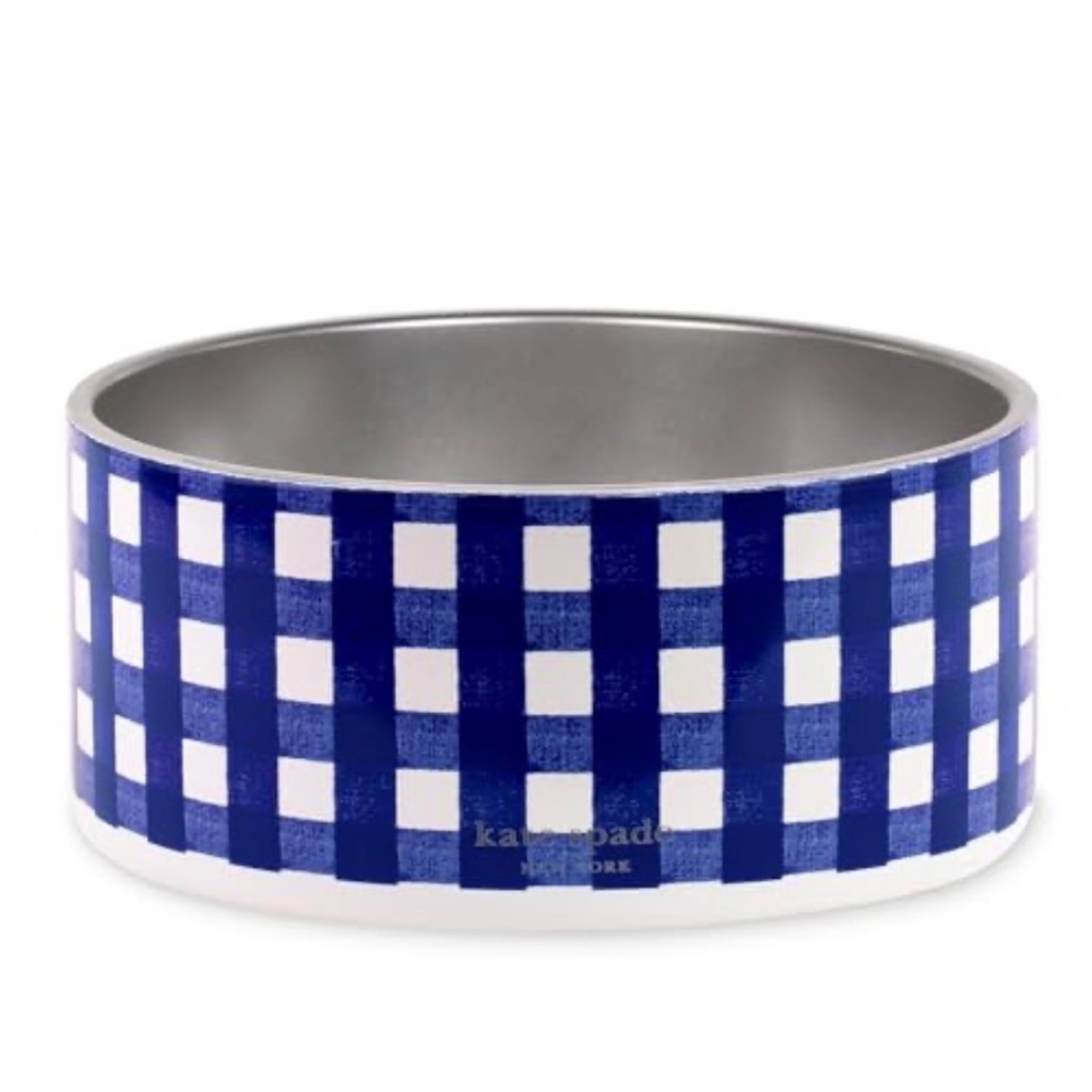 Kate Spade Dog Dish for Food and Water, Stainless Steel for Dogs, Navy Gingham